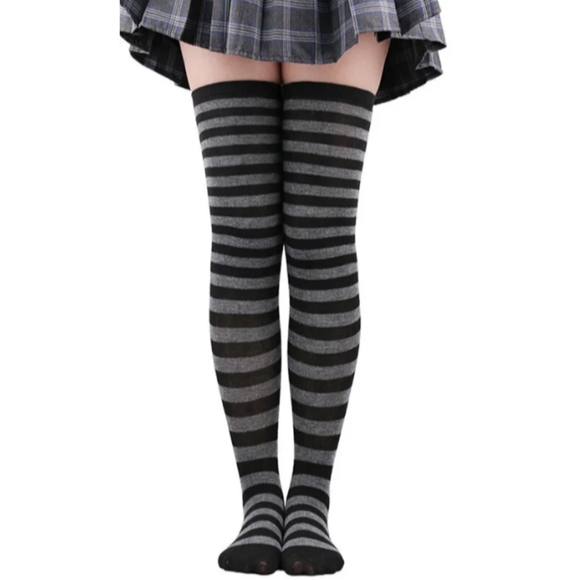Over the Knee Striped Socks Green and Black OTK Cute Thigh High Tights Funky New - Picture 6 of 8